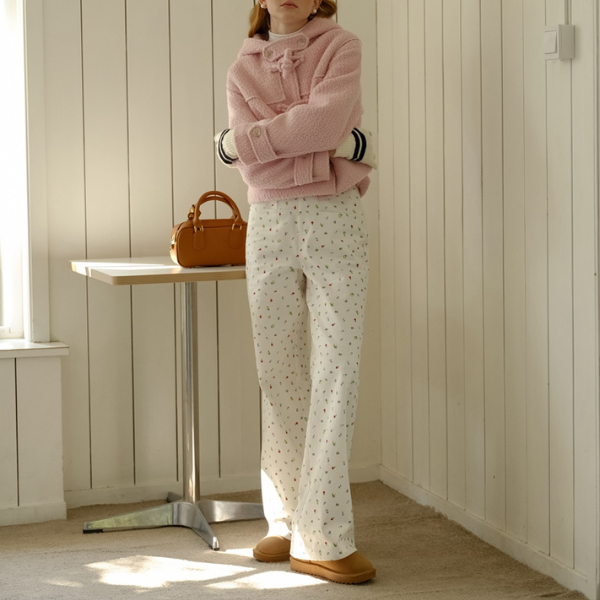 小花柄ワイドレッグカジュアルパンツ Z00017