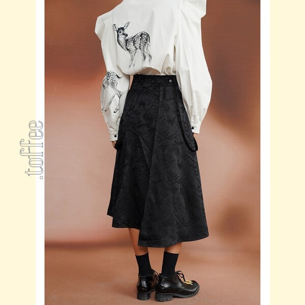 幻想的な水墨画ジャガードが織りなす:オリエンタルサスペンダースカート C0188