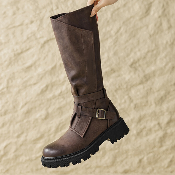 【2color】ラウンドトゥサイドジッパーロングブーツ X-468