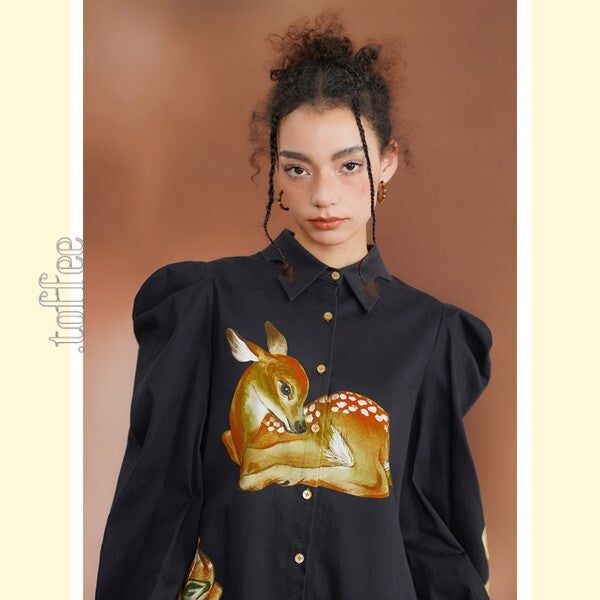 【2color】月明かりのバンビが踊る:オリエンタルな世界へ誘うブラウス C0185