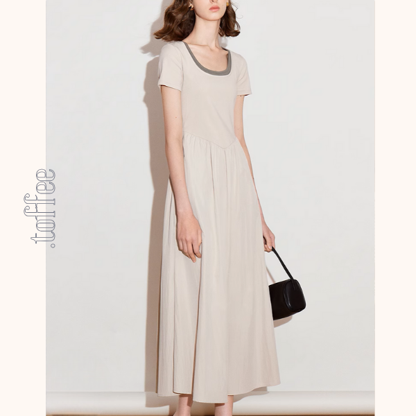 【2color】レイヤード風Uネックマキシワンピース《Z00923》