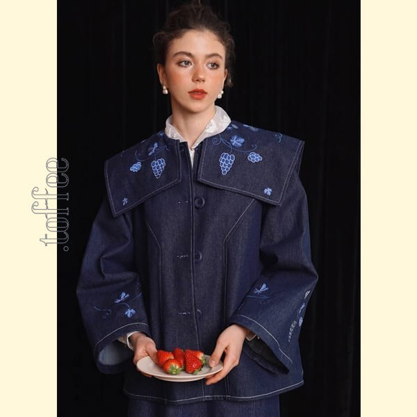 アートワークが映える:レトロ感溢れる刺繍デニムジャケット 《C0208》