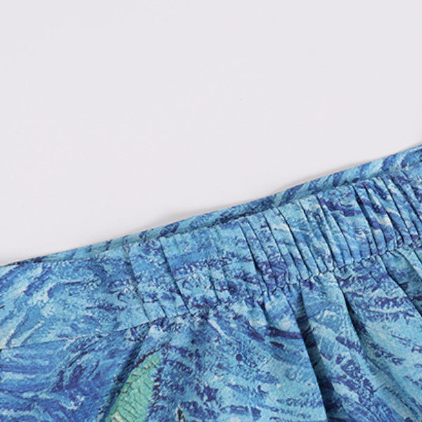 レースと油絵風プリント入りロングスカート Z00258