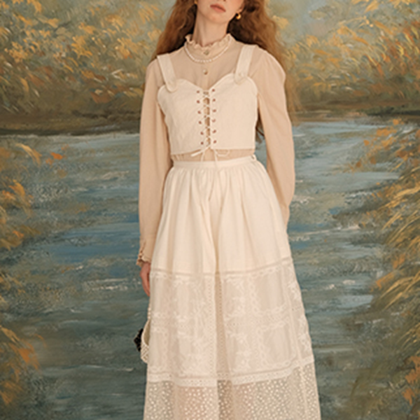 【2color】フリルネックショートブラウス 《Z00618》