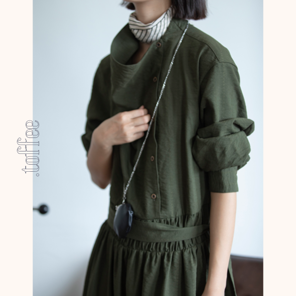 【2color】斜め前立てロングワンピース Z00551