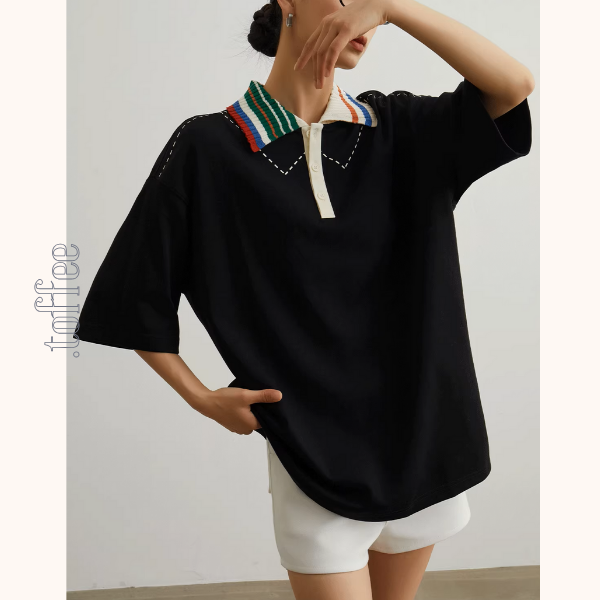 カラフルポロカラーオーバーサイズトップ&ホワイトショートパンツのセットアップ《Z00944》