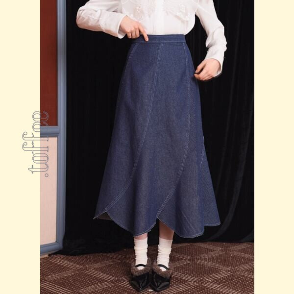 花びらが舞うレトロデニムスカート 《C0207》