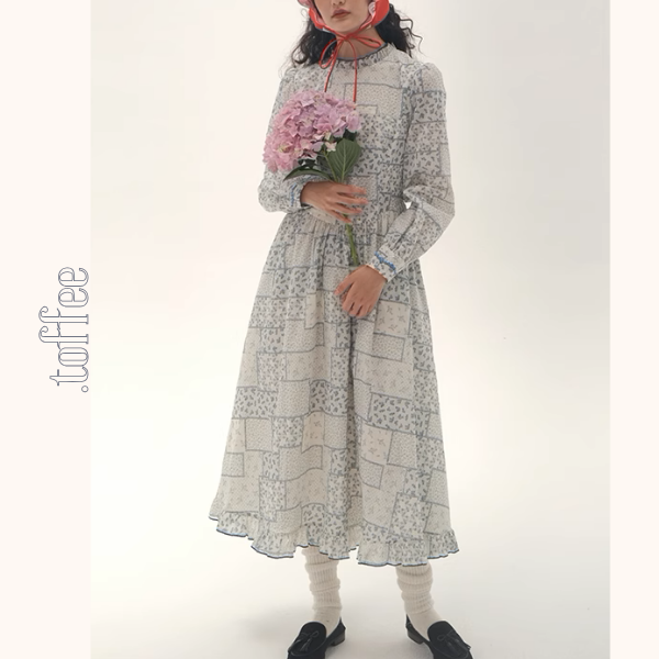 パッチワーク小花柄ロングワンピース《Z00986》