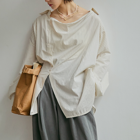 ストライプ柄オーバーサイズ2wayシャツ 《Z00811》