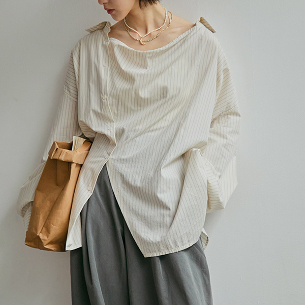 ストライプ柄オーバーサイズ2wayシャツ 《Z00811》