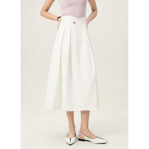 【2color】ゴールドボタン付きハイウエストAラインスカート Z00094