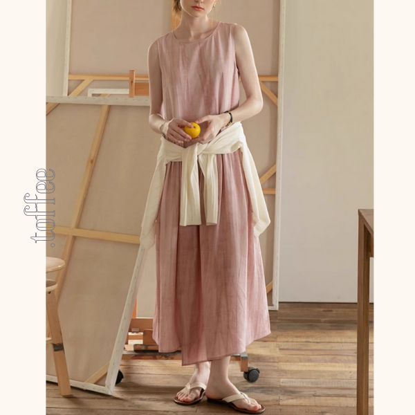 くすみピンクのノースリーブワンピース《Z01044》