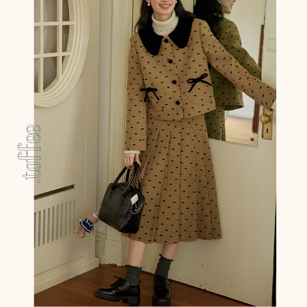 リボンドットショートジャケット&プリーツスカートセットアップ 《Z00764》