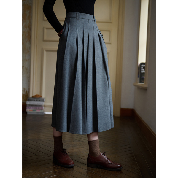 ハイウエストAラインプリーツロングスカート X-533