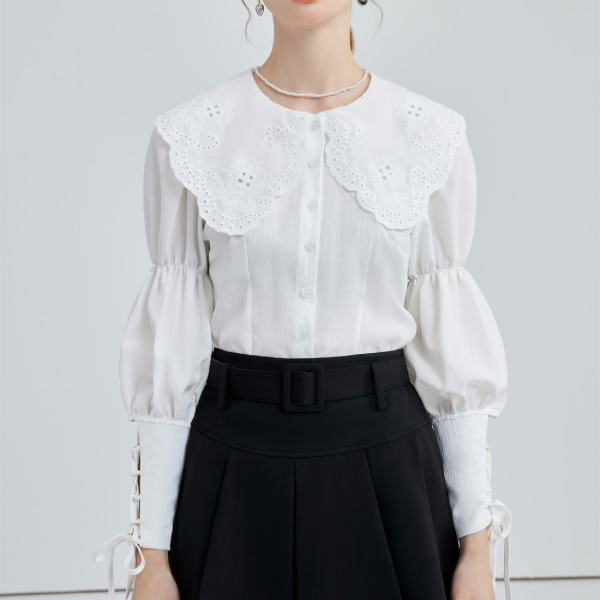 ドールカラーレースアップブラウス w-152