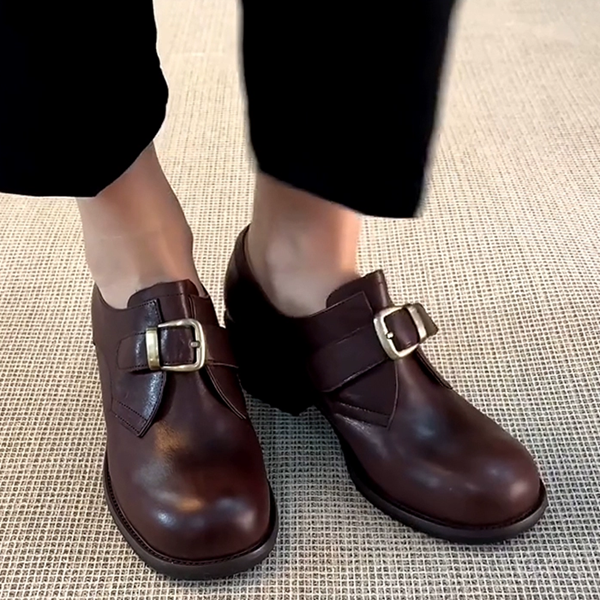 【3color】ラウンドトゥベルト付きヴィーガンレザーシューズ 《Z00516》