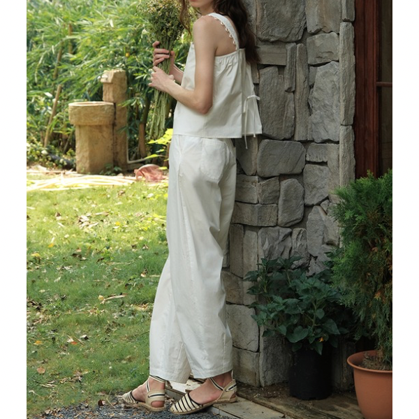 【2color】シンプルレースキャミソール&ロングパンツのセットアップ Z00204