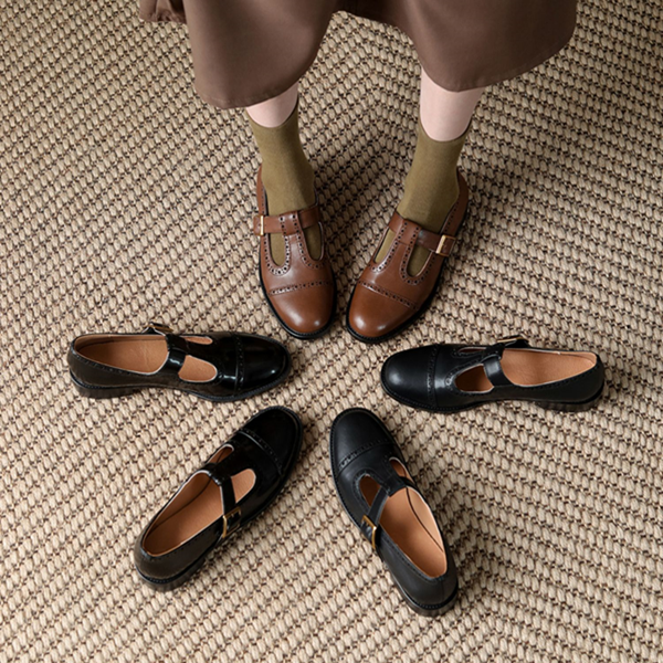 Tストラップミディアムヒールローファー Z00486