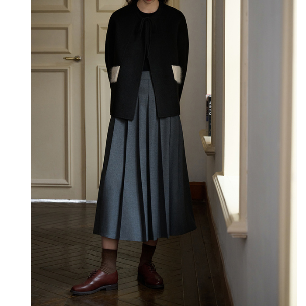 ハイウエストAラインプリーツロングスカート X-533