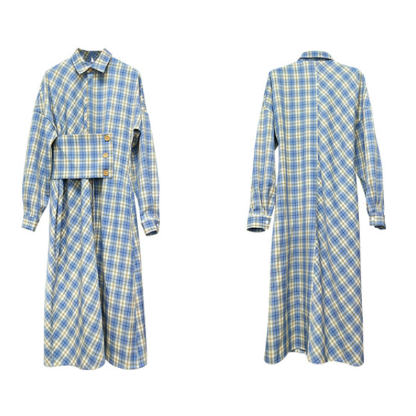 オーバーチェックシャツワンピース w-093