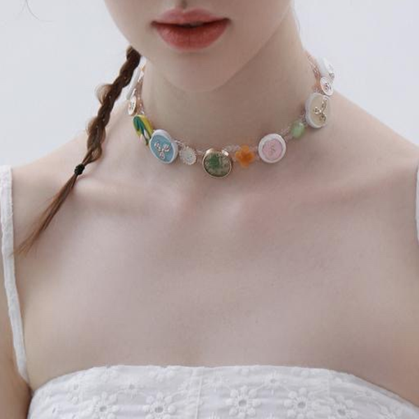 マルチカラーボタンネックレス Z00579
