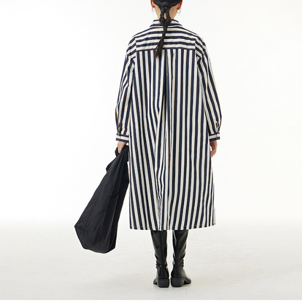 【2color】ストライプシャツワンピース X-349