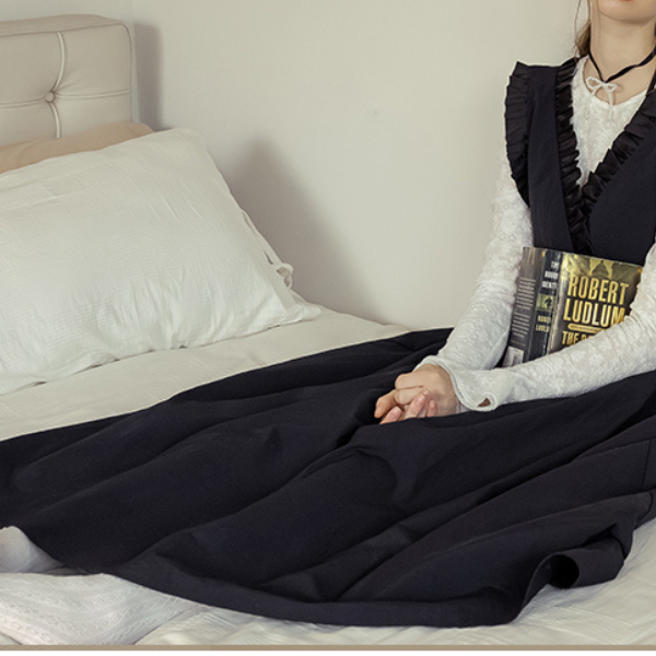 Vネックフリルロングワンピース Z00139