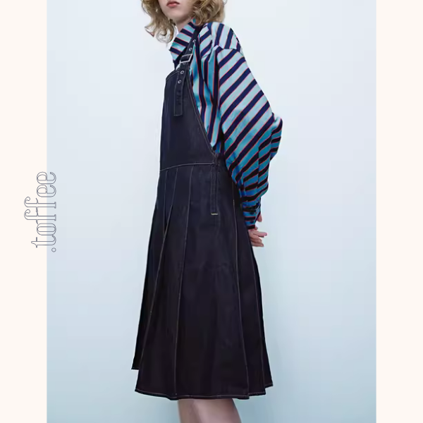 ホルターネックプリーツデニムワンピース Z00408