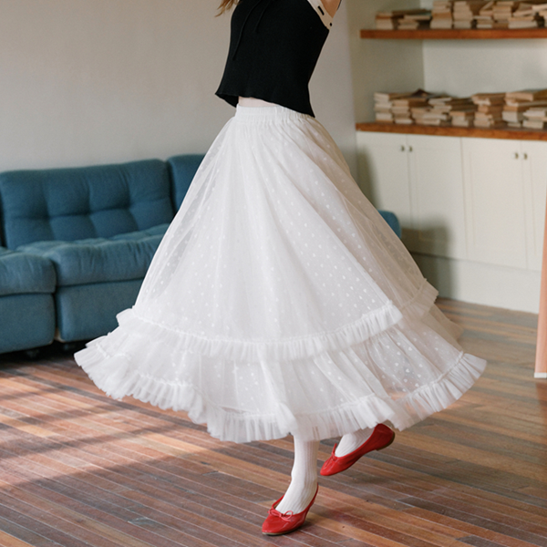 フリル&メッシュホワイトロングスカート Z00570