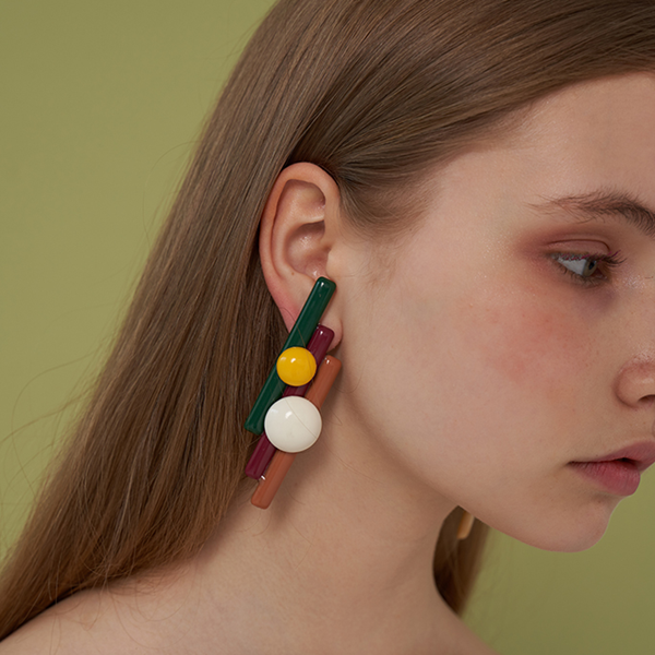 【2pattern】コントラストカラーパンフルートモチーフイヤーアクセサリー 《Z00798》