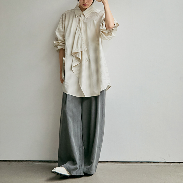 ストライプ柄オーバーサイズ2wayシャツ 《Z00811》