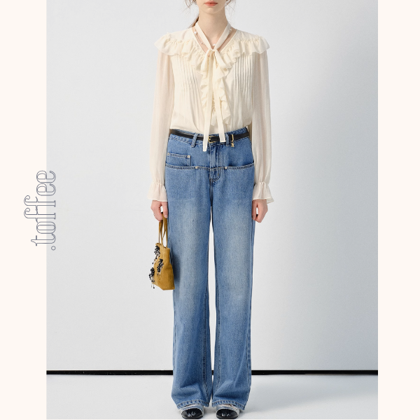 デザインポケット付きハイウエストジーンズ《Z00957》