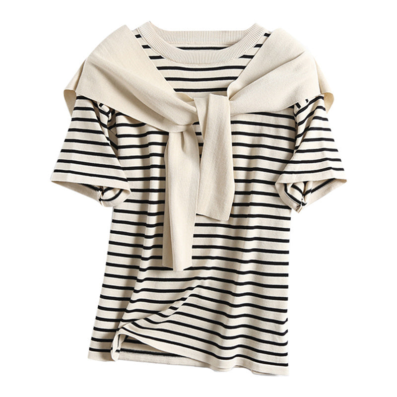 【2color】フェイクレイヤードのニットTシャツ sp0342