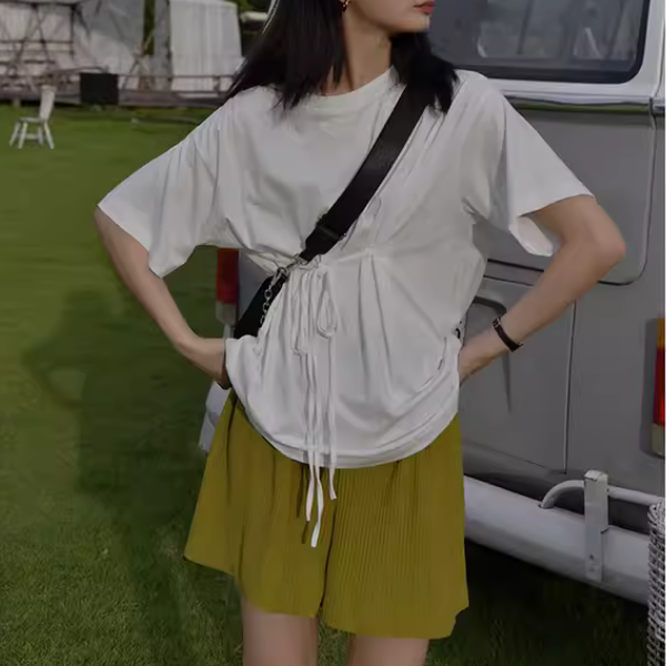 【2color】ウエストリボンTシャツ X1-009