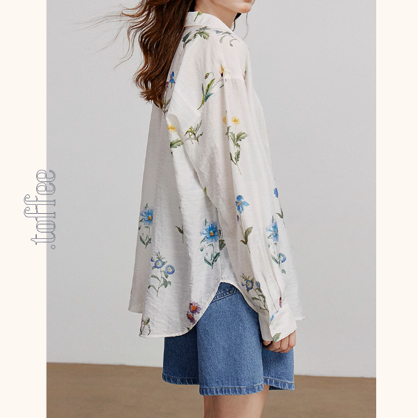 【2color】花柄プリントルーズシャツ《Z00932》