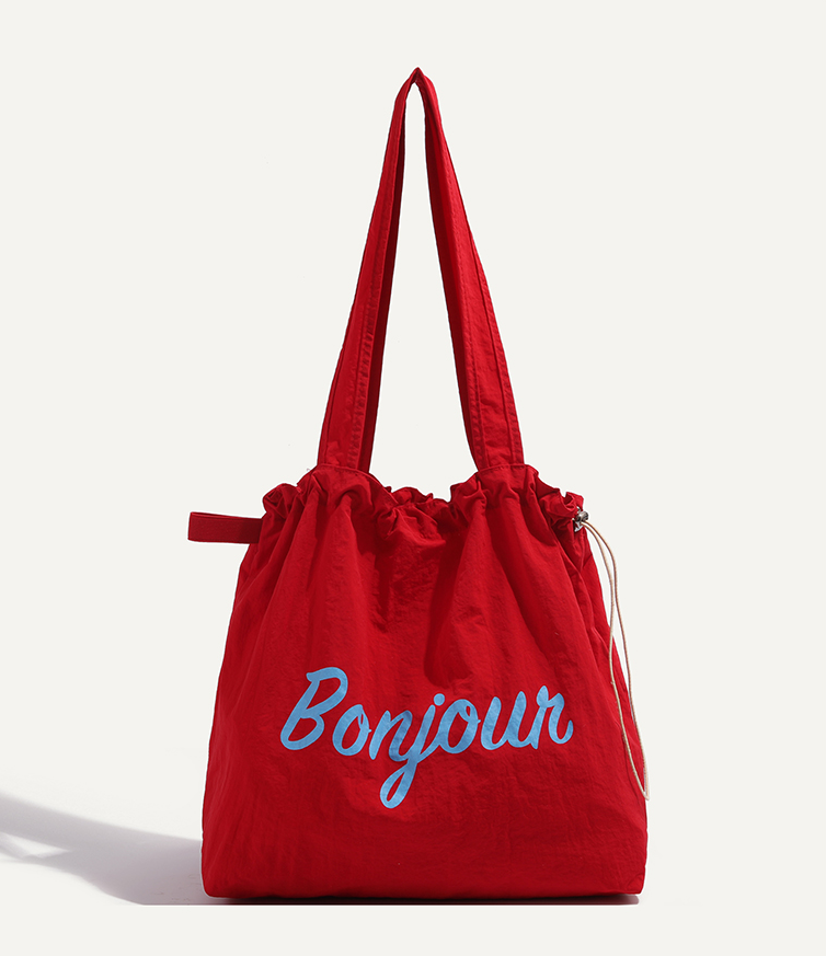 【4color】“Bonjour” レタープリントドローストリングトートバッグ 《Z00802》
