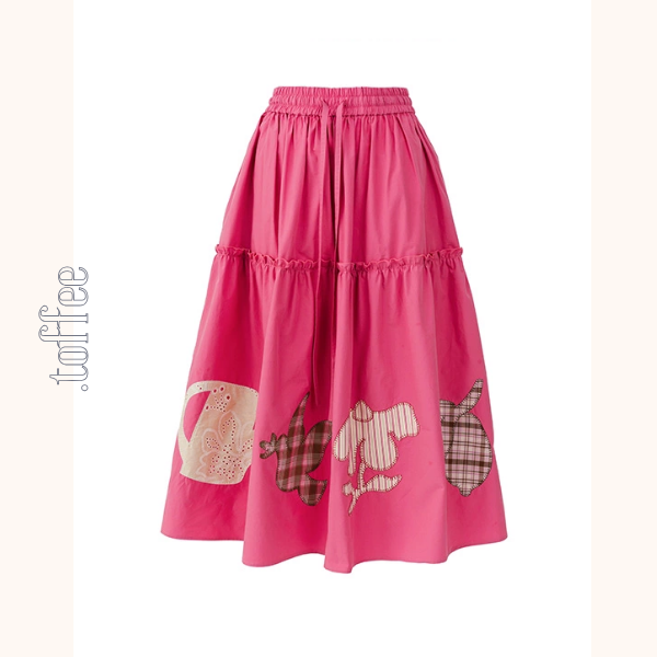 【2color】遊び心アップリケ刺繍スカート《Z01074》