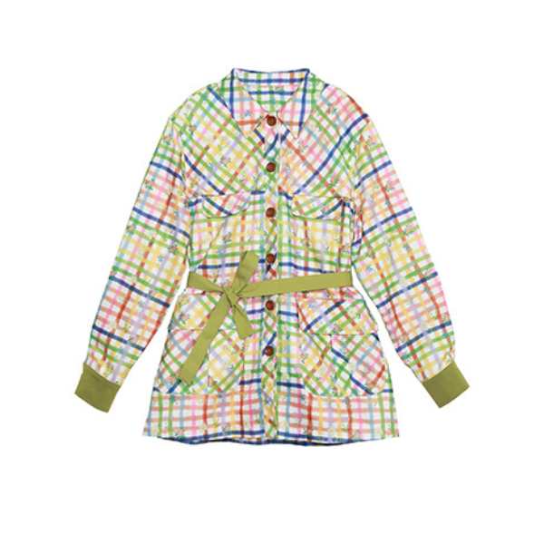 小花×チェック柄のカラフルシャツ Z00078