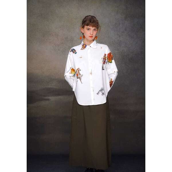 【2color】くるみ割り人形プリント2WAYスリーブシャツブラウス C0108