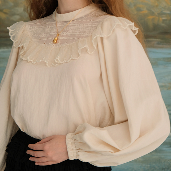 パールデコラティブバルーンスリーブブラウス Z00627