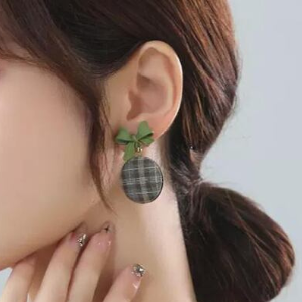 【4color】リボンデコレーションチェックピアス AU-279