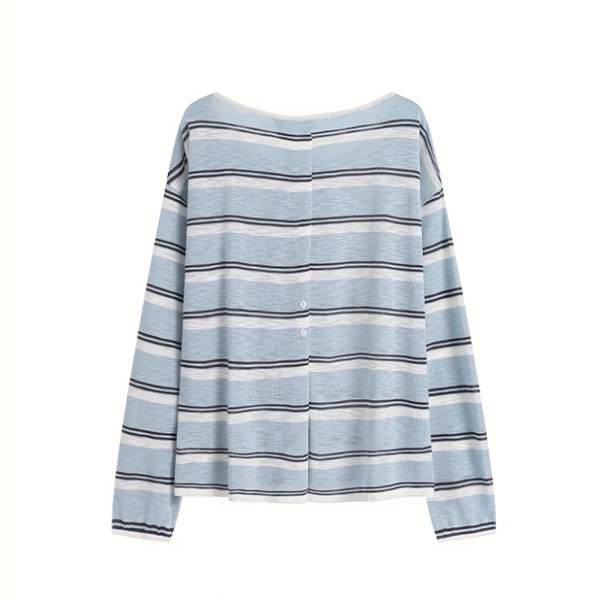 【2color】ワンショルダーストライプシアーニットトップ《Z01027》