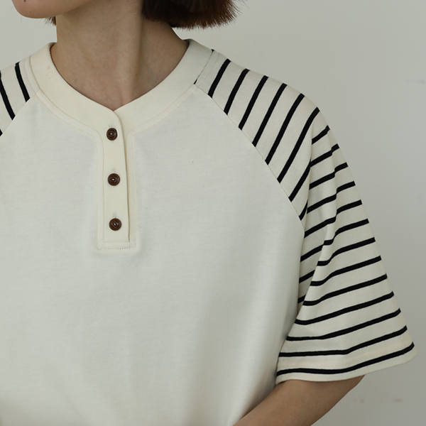 【2color】ラグランスリーブストライプTシャツ Z00355