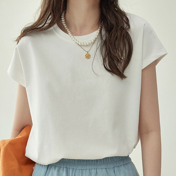 【2color】バックリボン刺繍クルーネックトップ Z00324