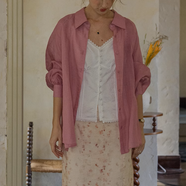 【4color】ランタンスリーブオーバーサイズシアーシャツ《Z00863》