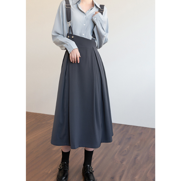 【3color】アシンメトリーサスペンダースカート X-313