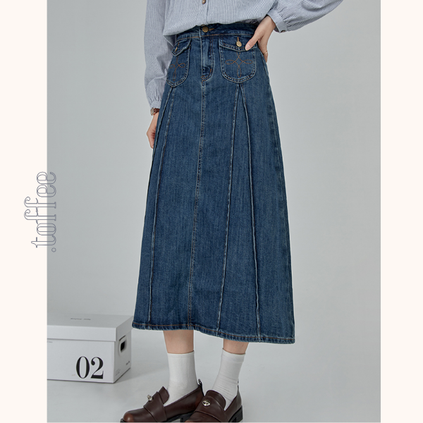 Aラインハイウエストロングデニムスカート 《Z00790》