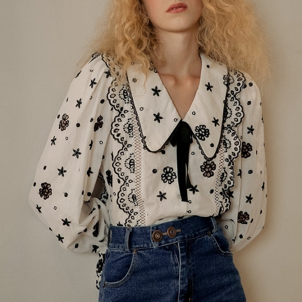 レース×キャンディースリーブのブラウス sp0191