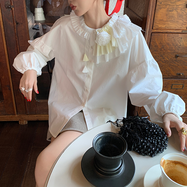 レース&フラワーホワイトブラウス Z00519