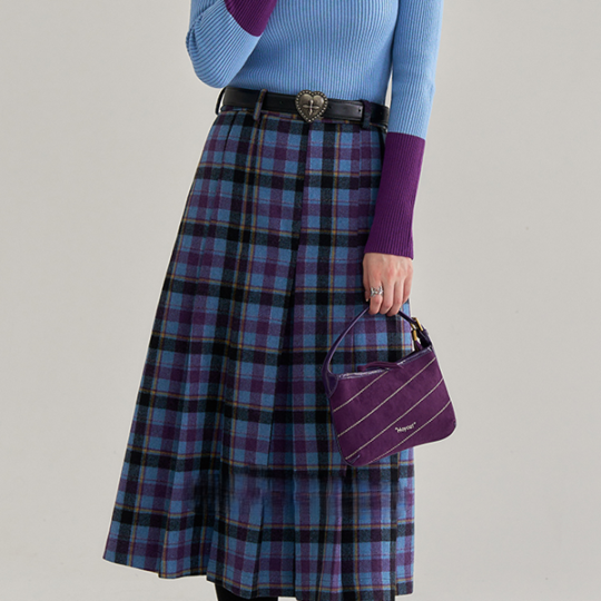 ハイウエストチェック柄ミモレ丈スカート 《Z00656》